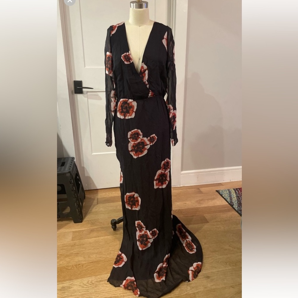 Winston White black floral maxi dress with slit